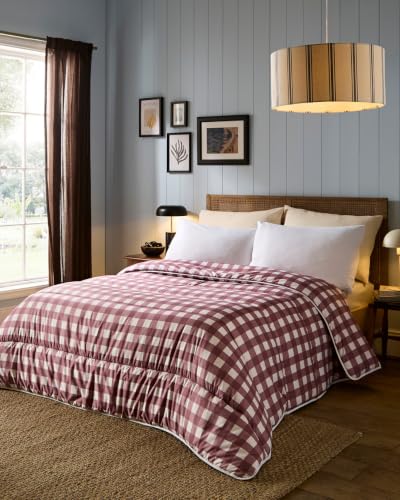 Night Lark Coverless Duvet - Mocha Gingham, King - Advanced Smartfil?? Fibre, Machine Washable, Hypoallergenic, Design Collection, Coverless Duvet King Bed Size & Pillowcase Set