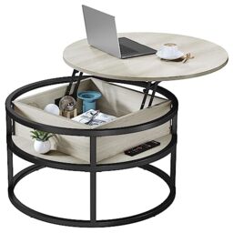 YITAHOME Round Lift Top Coffee Table, Coffee Tables for Living Room with Hidden Storage Compartment, Coffee Table with Storage for Home Office,Round Center Tables Living Room (White Oak)