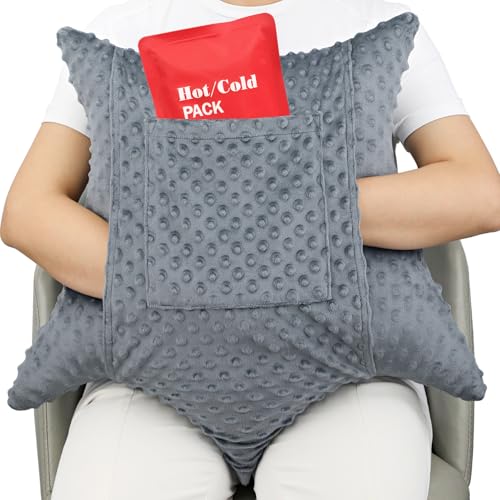 D. Cozy Star Shaped Hysterectomy Pillow with 2 Pockets for Abdominal Surgery Hysterectomy Recovery Must Haves Products Gifts Tummy Pillow with Hands Placement Pouch Minky Dot Dark Gray