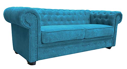 Chesterfield Style Sofa bed Venus 3 Seater 2 Seater Fabric Turquoise Settee (3seater, Ocean)