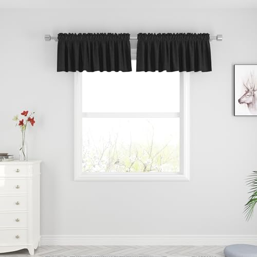 UPOPO Black Kitchen Tiers Over Sink Curtains Privacy Linen Textured 16 inch Length Cafe Curtains Short Bathroom Small Mini Caravan Basement Half Window Curtain 2 Panels Rod Pocket