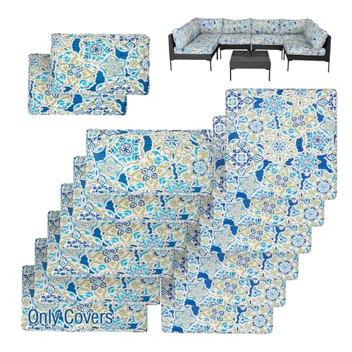 VIXLON 14Pcs Patio Cushion Covers Replacement Splashproof UV-Resistant Inelastic Covers with Zippers, Max Compatible 23.6x23.6x3.9 inch Patio Cushion, for 7 Pcs Outdoor Patio Furniture Sets