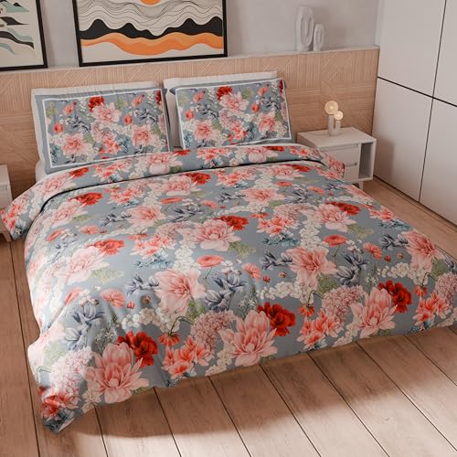 PETTI Artigiani Italiani - Microfibre Duvet Cover Set, Floral 19 04, 200 x 200 cm + 2 pillowcases 80 x 80 cm - Made in Italy