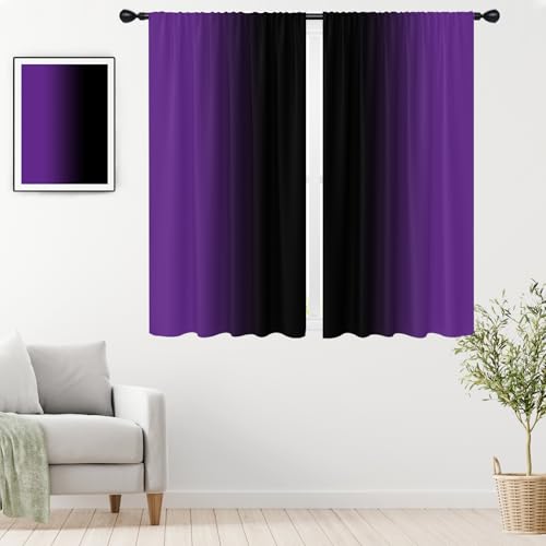 "EGLGCC Purple Black Curtains, Ombre, 2 Panels, 42"" W x 63"" L, Rod Pocket - Two Tone Gradient Cool, Gothic Moody Horror, Whimsical Halloween Theme, Elegant Modern Vibe, Room Window Drapes"