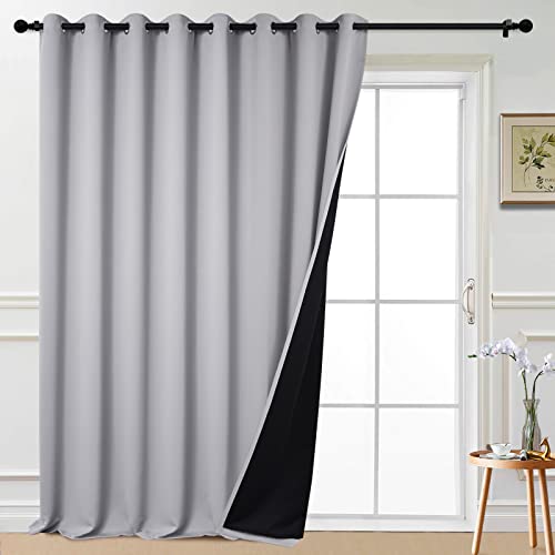 Yakamok 100% Blackout Patio Door Curtain Panels - Extra Wide, Thermal, Light Grey, W100 x L108, 1 Panel