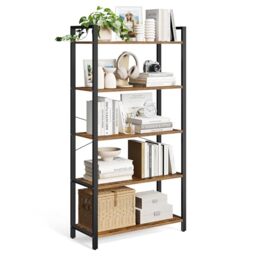 VASAGLE 5-Tier Bookshelf, Bookcase, Shelving Unit, for Office, Study, Living Room, Bedroom, 30 x 80 x 153 cm, Industrial, Rustic Brown and Ink Black LLS081B01