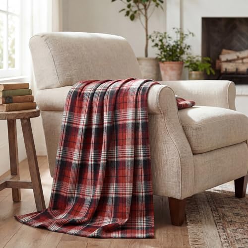 Horaldaily Red Dark Blue Plaid Decorative Throw Blanket 50x60 - Rustic Farmhouse Soft Lightweight Non-shedding Plaid Throw Blanket for Couch Sofa Bed Decoration, Ideal Gift for Kids Adults