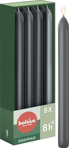Bolsius Tapered Dinner Candles – Anthracite – 8-Pack – 23 cm – Long Burning Time of 8 Hours – Unscented – Includes Natural Vegan Wax – Without Palm Oil