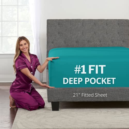 Lovely Queen Fitted Sheet – Extra Deep Pocket – 21” Fitted Sheets – Perfectly Fit 17”–23” Mattress & Toppers – Teal