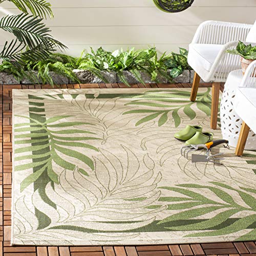 Safavieh Contemporary Rug for Living Room, Dining Room, Bedroom - Courtyard Collection, Short Pile, in Green and Beige, 79 X 152 cm