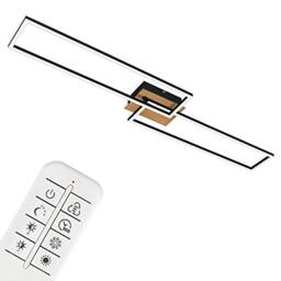 BRILONER Leuchten LED dimmable, Ceiling lamp, with Remote Control, Adjustable Colour Temperature, Night-Light Function and Timer, Wood + Black, 1100 x 248 x 85mm, 3145-014