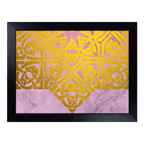 Lap Tray with Bean Bag Cushion, Peach Gold Mandala - Handmade in the UK, Raised Wooden Edge, Padded Cushion, Heat-Resistant Wipe-Clean Surface, for Meals, Laptops and Crafts