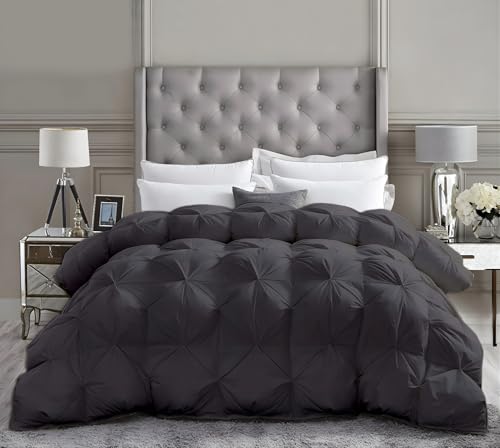 All-Season ??? Luxury Pinch Pleated Pintuck Oversized King Plus Size 128 x 120 Inches Size Down Alternative Quilted Comforter Bedding 1 Piece, 500 GSM - Machine Washable, Dark Gray