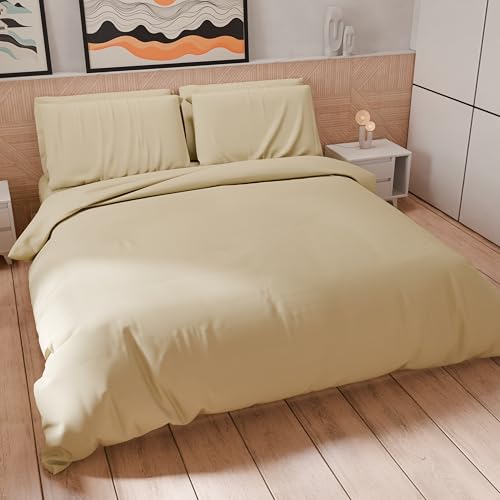 PETTI Artigiani Italiani - Maxi Double Duvet Cover Set 260 x 240 cm (2 Pillowcases 63 x 63 cm Included), Soft Microfibre Duvet Cover Set, Plain Taupe
