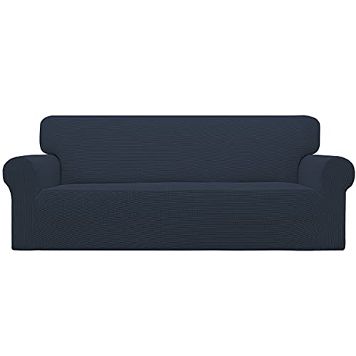 Easy-Going Stretch Oversized Sofa Slipcover 1-Piece Sofa Cover Furniture Protector Couch Soft with Elastic Bottom for Kids, Polyester Spandex Jacquard Fabric Small Checks Dark Blue
