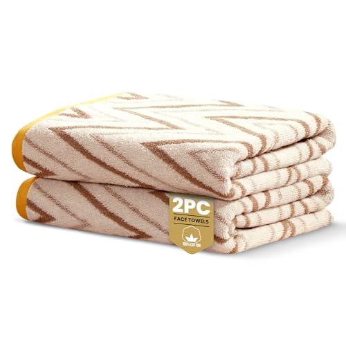 Rapport Home Helix Face Towels 2 Pack - Natural - 30x30cm - Luxurious 500GSM 100% Cotton - Oeko-Tex Certified Soft & Absorbent