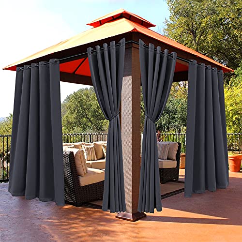 Bonzer Waterproof Outdoor Curtains for Patio Cabana Deck Sunroom - Thermal Insulated Sunlight Blocking Grommet Blackout Curtains for Bedroom Living Room,1 Panel, 70W x 120L inch, Dark Grey