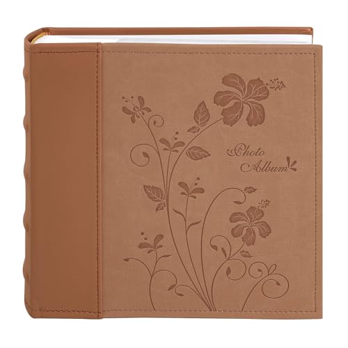 "Golden State Art Photo Album, Holds 200 4""x6"" Pictures, 2 Per Pages, Faux Leather Vintage Inspired Cover, P52028-6 Brown"