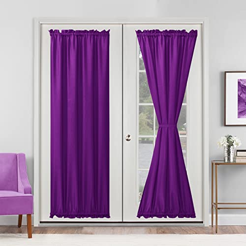 Hiasan French Door Curtains Privacy, Rod Pocket Semi Sheer Front Curtain for Door Window, 1 Panel (Royal Purple, W 24 inch x L 72 inch)