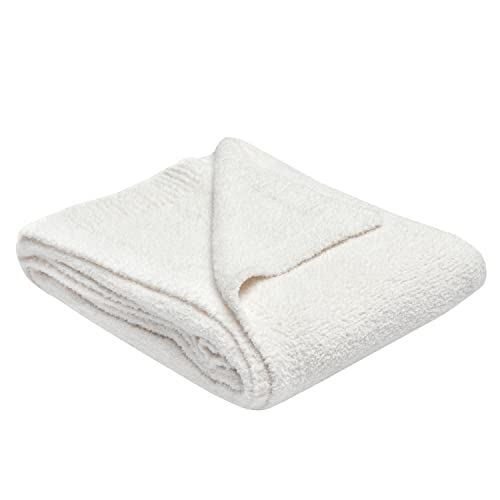 Sleepdown Boucle Chenille Throw Soft Touch Fluffy Fleece Over Sofa Bed Couch Warm Cosy Luxury Blanket Bedspread - Cream - 130cm x 150cm