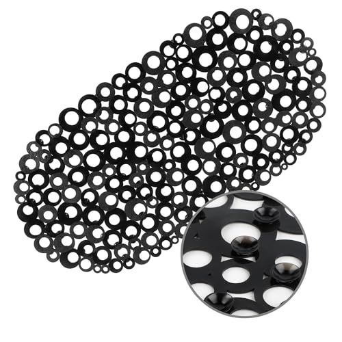 WELTRXE Oval Bathtub Mat Non Slip, Black Bubbles Bath Mats for Tub, Shower Mat with Drain Holes, Suction Cups, Machine Washable Bath Tub Mat, BPA, Latex, Phthalate Free for Bathroom, 27 x 14 Inch