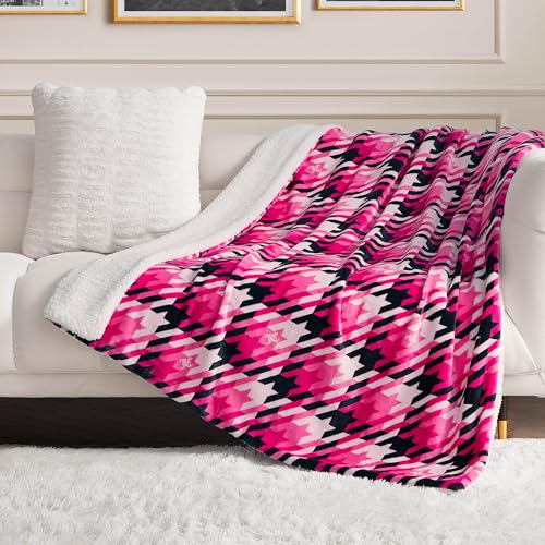 "Juicy Couture Reversible Sherpa Plush Throw Blanket 50"" x 60"", Hot Pink Tweed"
