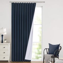 "Vision Home Navy Blue Pinch Pleated Full Blackout Curtains Linen Blended Room Darkening Window Curtains 112 inch for Living Room Bedroom Thermal Insulated Pinch Pleat Drapes with Hooks 60"" Wx112 Lx1"