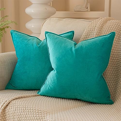 16x16 Decorative Throw Pillow Covers Set of 2 for Couch Sofa Bed,Turquoise - Soft Solid Cushion Covers with Flange Edge,for Couch Bed Sofa Living Room Bedroom,Luxury Modern Home Decor