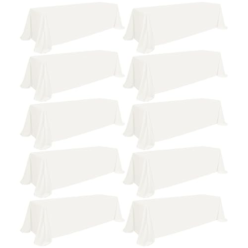 FXKS 10 Pack Ivory Tablecloth 90 x 156 Inch, Rectangle 8 FT Table Cloth, Stain and Wrinkle Resistant Washable Polyester Ivory Tablecloths for Dining Table, Buffet Parties and Wedding