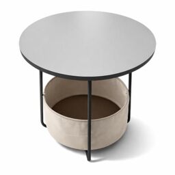 Relaxdays side table, round coffee table with fabric basket, H x D 50 x 45 cm, MDF & metal, grey-cream