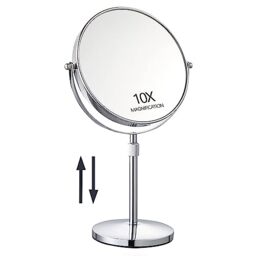 "17"" Tall Tabletop Magnifying Makeup Mirror Height Adjustable Vanity Mirror 1X/10X Magnification, 8"" Large Double-Sided 360° Swivel Classic Round Desktop Make Up Mirror for Bathroom & Bedroom, No Light"