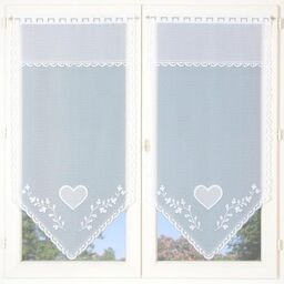 Homemaison - Pair of Small Heart Shaped Sheer Curtains - Polyester - Screening, Elegant - Window, Living Room, Bedroom - Rod Pocket, Pointed Finish - 60 x 120 cm - White