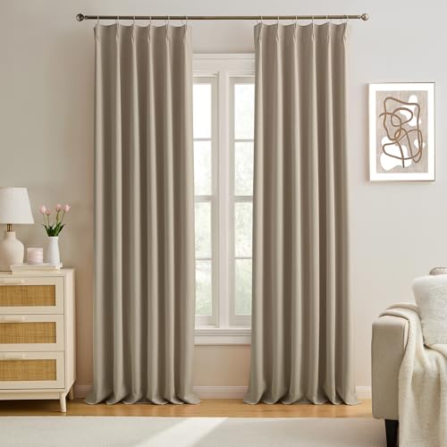 KEQIAOSUOCAI Khaki Pinch Pleated Curtains Blackout 40x100 2 Panels