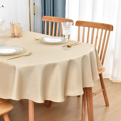 Nacuci Oval Tablecloth 52 x 70 in Polyester Fabric Tablecloths, Beige - Farmhouse Washable Table Cloth, Reusable Table Cover Solid Color for Dining, Home, Kitchen, Party, Wedding