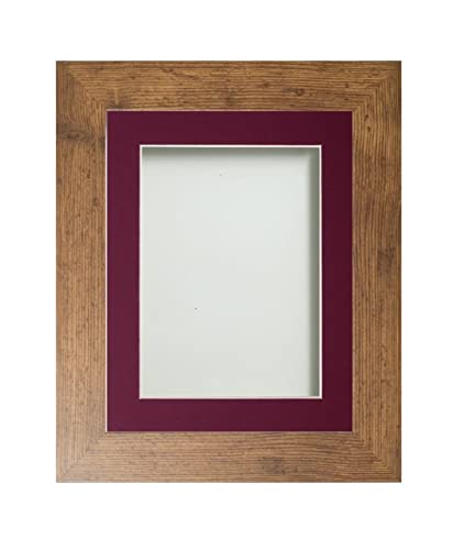 Frame Company Watson Rustic Picture Photo Frame fitted with Perspex, 7x5 inch with Plum Mount for image size 5x3 inch