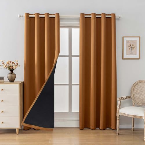 Anytime 100% Blackout Curtain Set, Thermal Insulated & Energy Efficiency Window Draperies for Guest Room, Full Shading Panels for Shift Worker and Light Sleepers???Orange, 2 Panels, 52W x 108L???
