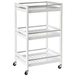 HOMCOM 3-Tier Home Trolley Kitchen Storage Cart w/Steel Bars 4 Universal Wheels Rolling Unit Organiser Living Room White