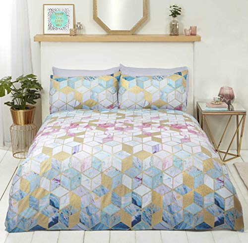Rapport Home Rapport Quartz Duvet Cover Geometric Multicoloured Gold foil Detail Bed Set, Polycotton, Multicolor, King
