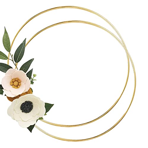 2 Pack 16inch Large Metal Floral Hoop Wreath Macrame Gold Craft Hoop Rings for Making Wedding Wreath Decor, Dream Catcher and DIY Wall Hanging Crafts (16 inch)