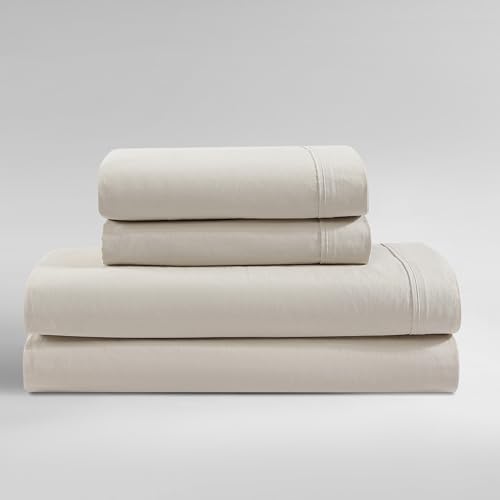 Calvin Klein - King Bed Sheets, Relaxed Garment Washed Cotton Percale Bedding Set with Matching Pillowcases, Deep Pockets, Oeko-TEX Certified (Washed Percale Light Beige, King)