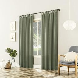 "No. 918 Trevor 2-Pack Heathered Texture Semi-Sheer Tab Top Curtain Panel Pair, 40"" x 63"", Moss"
