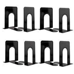 Metal Book Ends for Shelves, Book Shelf Holder Home Decorative, Book Ends for Heavy Books/Movies/CDs, Black 6.5 x 5 x 5.7 in, 4 Pair/ 8 Piece
