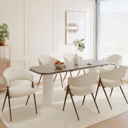 COLAMY Ergonomic Linen Dining Chair with 135° Recline, Breathable Cotton-Linen Fabric, Wooden-Look Metal Legs, 125kg Capacity, Modern Padded Dining Room Chair for Kitchen, Farmhouse & Home,Beige