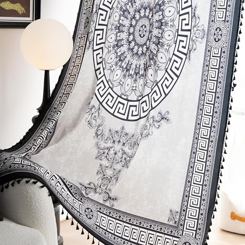 Erbnaryx Popular Handicrafts Printed Curtains for Living Room 72 Inches Long Indian Hippie Bohemian Curtains Rod Pocket Light Filtering 2 Panels, Black