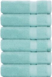 BY LORA Terry Cotton Towel Hand Towels, Nautical Teal, Set of 6