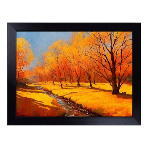 Lap Tray with Bean Bag Cushion, Autumn Forest In Watercolour - Handmade in the UK, Raised Wooden Edge, Padded Cushion, Heat-Resistant Wipe-Clean Surface, for Meals, Laptops and Crafts