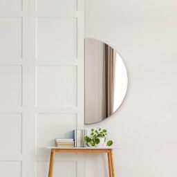 "MirrorOutlet The Lunae - Large Frameless Semi Circle Moon Wall Mirror 39"" X 20"" (100cm X 50cm) Silver Mirror Glass On A Black Backing."