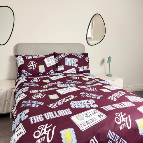 Officially Licensed Aston Villa FC Double Duvet Set - Football Bedding - Officially licensed Aston Villa FC double duvet set with matching pillowcase, ideal for football themed bedrooms.