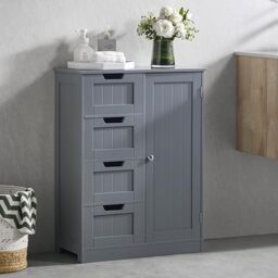 Bath Vida Priano Freestanding 4 Drawer 1 Door Bathroom Floor Cabinet, Grey