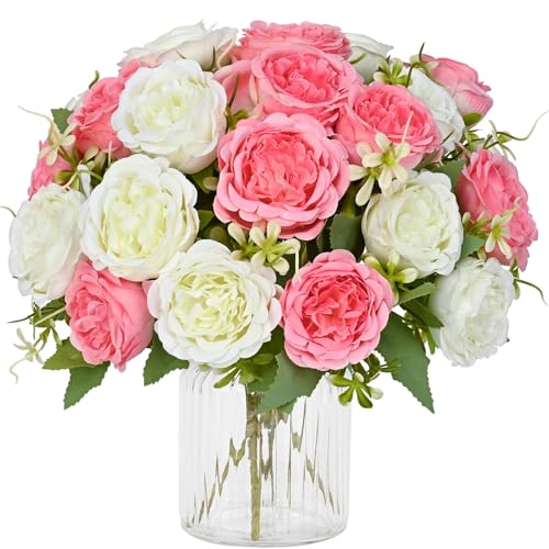 MARTINE MALL 4 Packs Peonies Artificial Flowers, Mixed White Pink Artificial Peonies, Silk Peonies Flowers Fake Peonies Artificial Flowers Peonies Bouquet for Centerpiece Table Wedding Home Decor